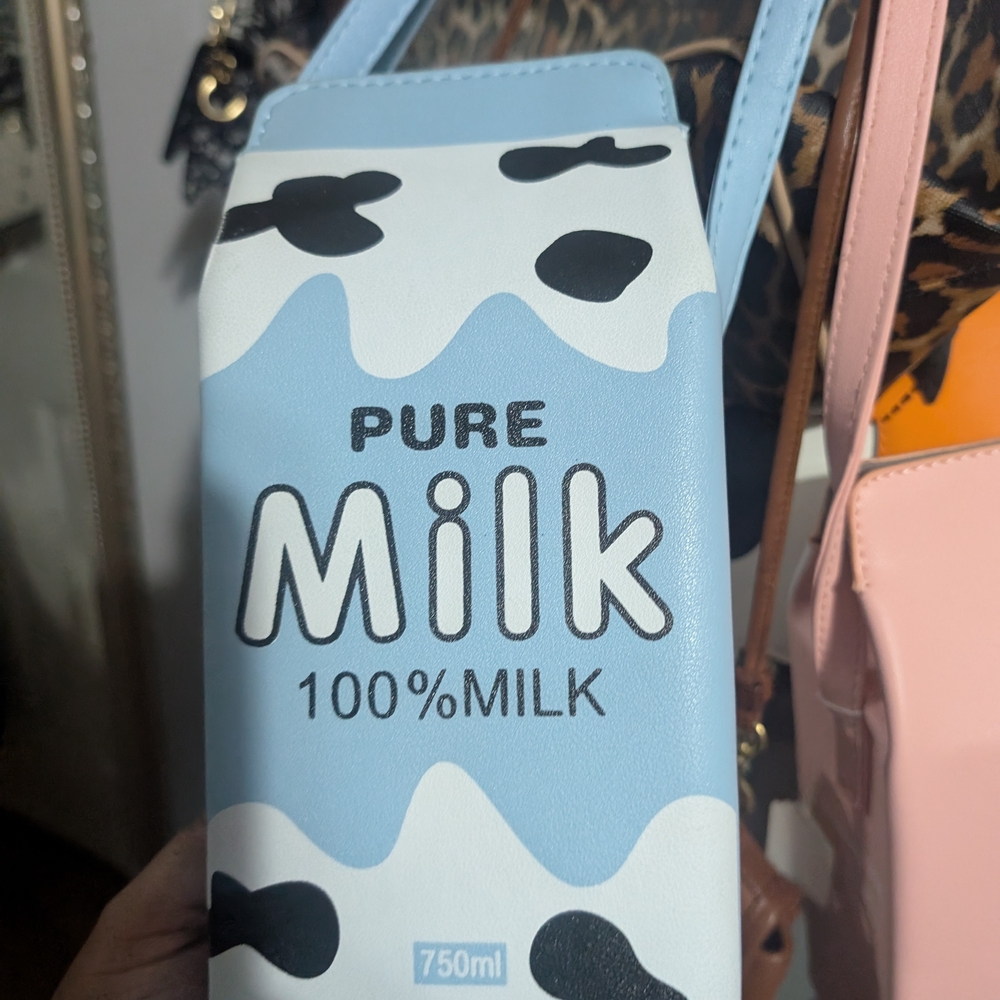 Blue and White Milk Carton Shoulder Bag